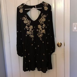 Free People Embroidered Floral Black Dress